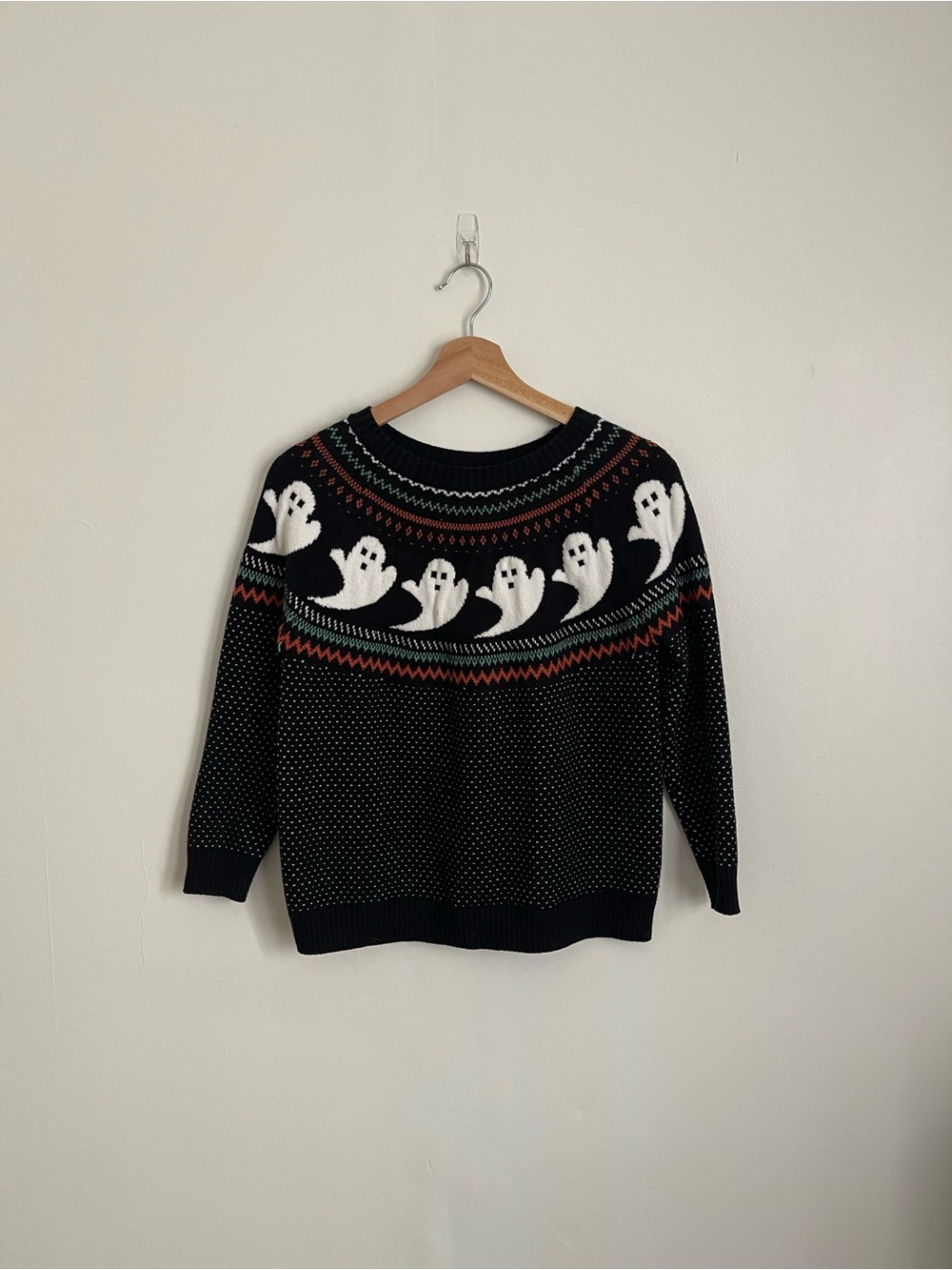 Black & White Halloween Ghost Crewneck Sweater
